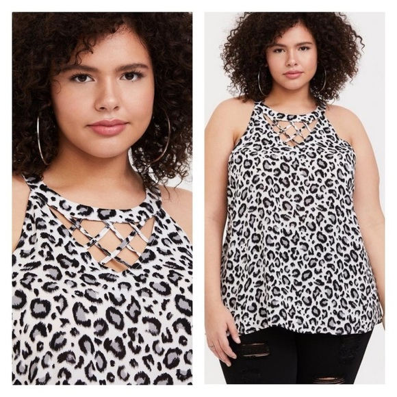 TORRID Leopard Print Challis Lattice Goddess Tank Top 2XL NWT - Picture 1 of 6